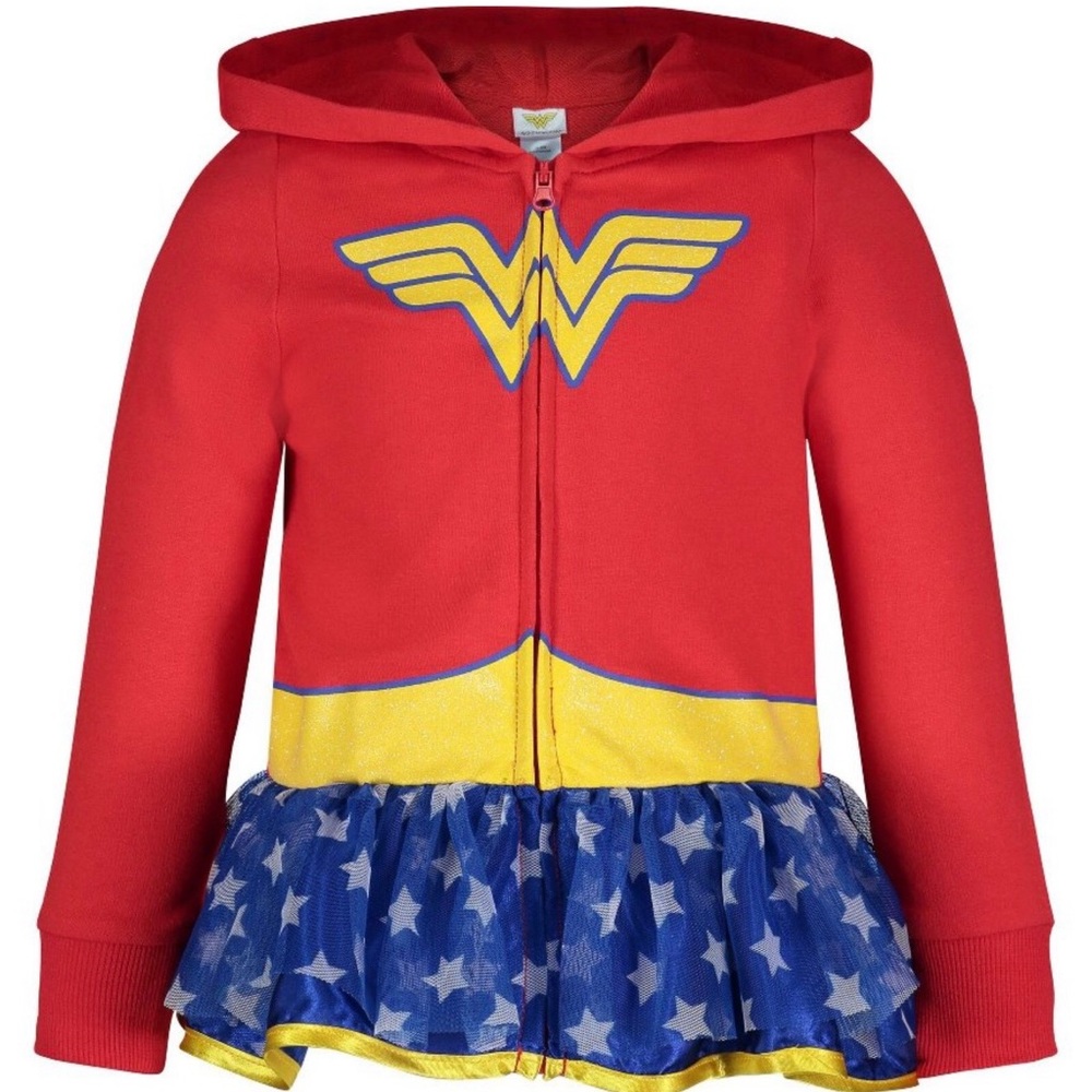 Wonder Woman Red Hooded Jacket with Blue Star Skirt. Size 5T.